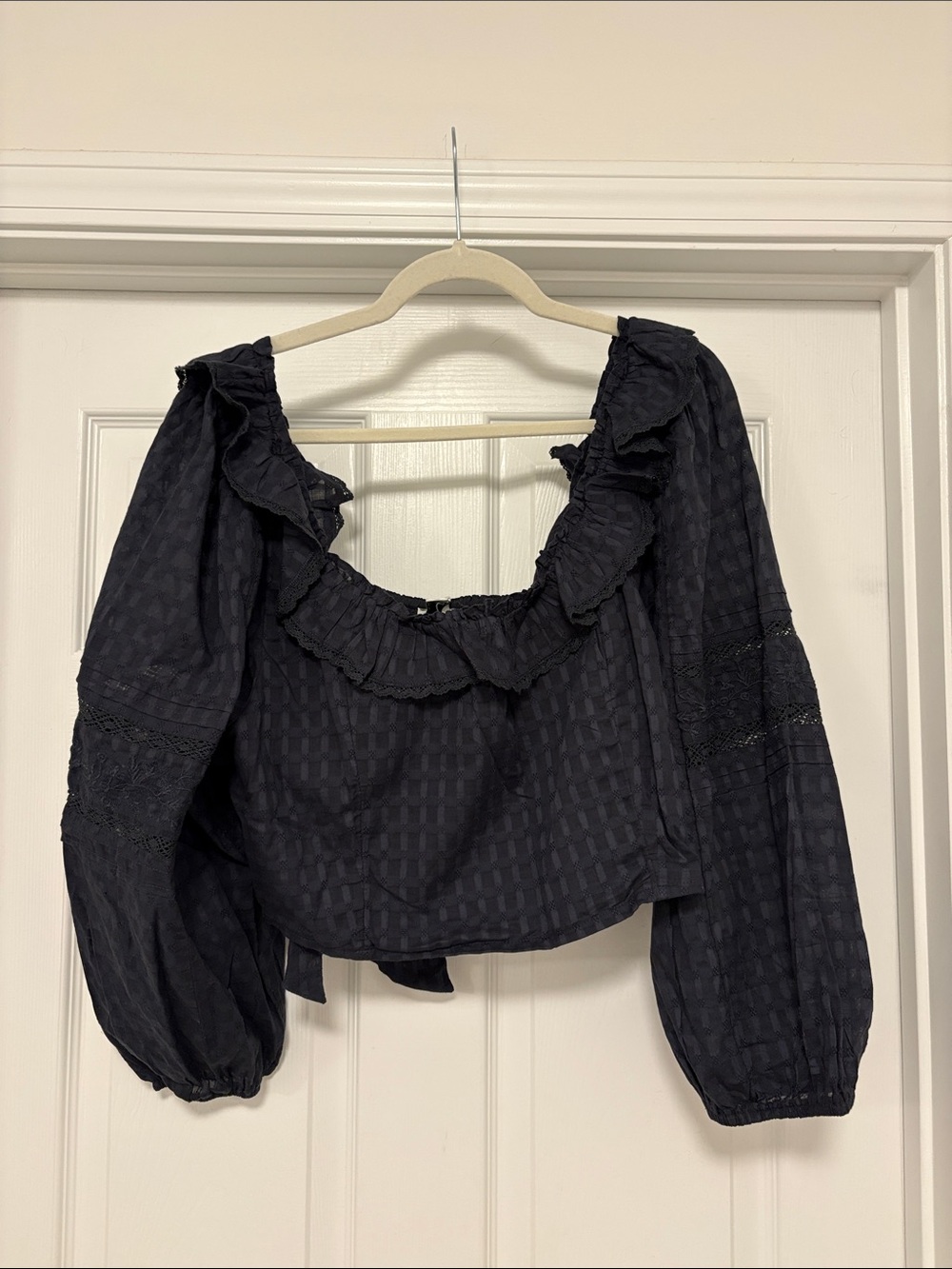 American Eagle Outfitters Black Ruffled Peasant Blouse